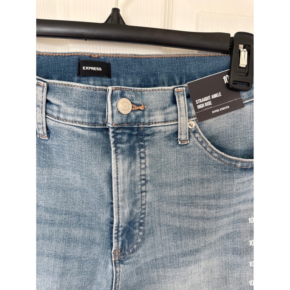 Express Straight Ankle High Rise Distressed Hyper Stretch Jeans - Picture 2 of 3